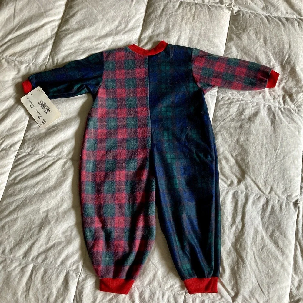 Vtg NWT Tom & Jerry Plaid Pajama Sleeper Footless Fleece Snap 18mo USA Red Green